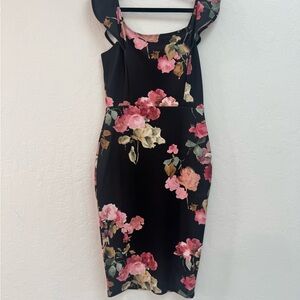 Vici One Shoulder Black Floral Dress